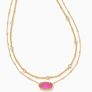 Barbie x Kendra Scott Elisa Multi Strand Necklace in Hot Pink Drusy